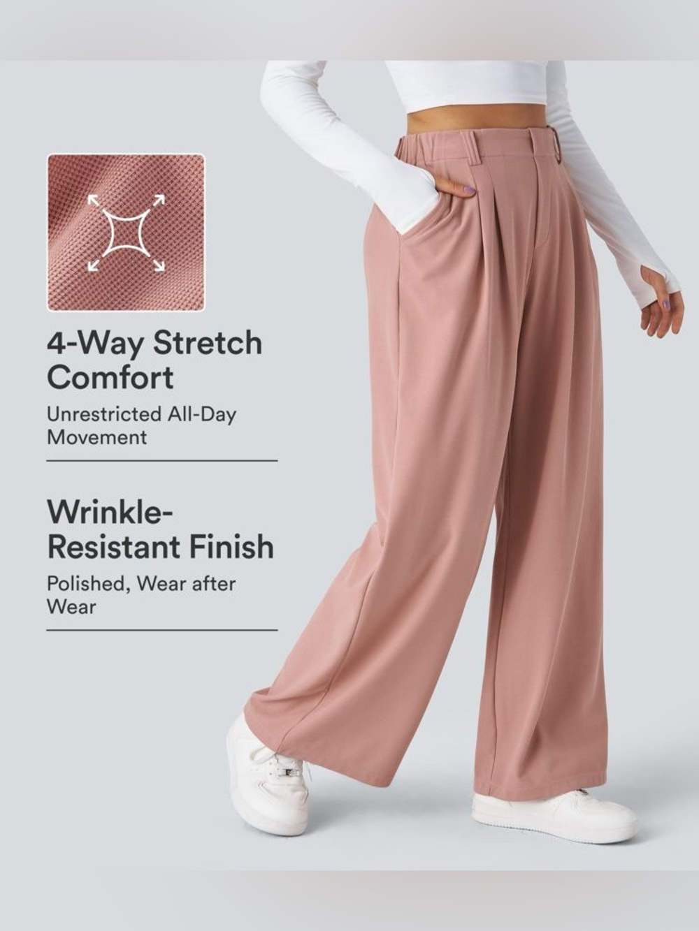 Halara Flexโข High Waisted Pocket Wide Leg Waffle Work Pants in Rose Tan
